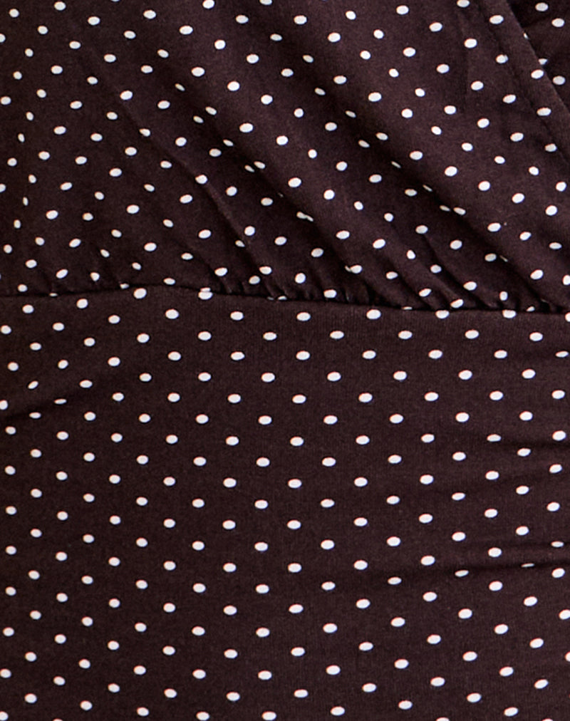 Image of Sheon Long Sleeve Top in Rayon Jersey Brown with Micro Polka Print