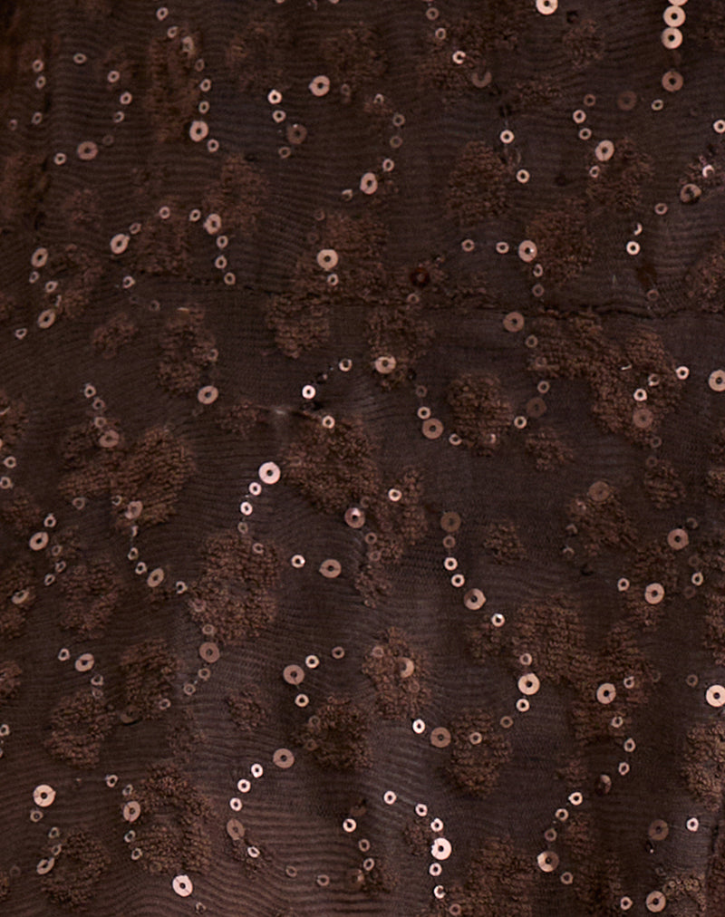 Image of Ashley Asymmetric Mini Skirt in Sequin Knit Brown