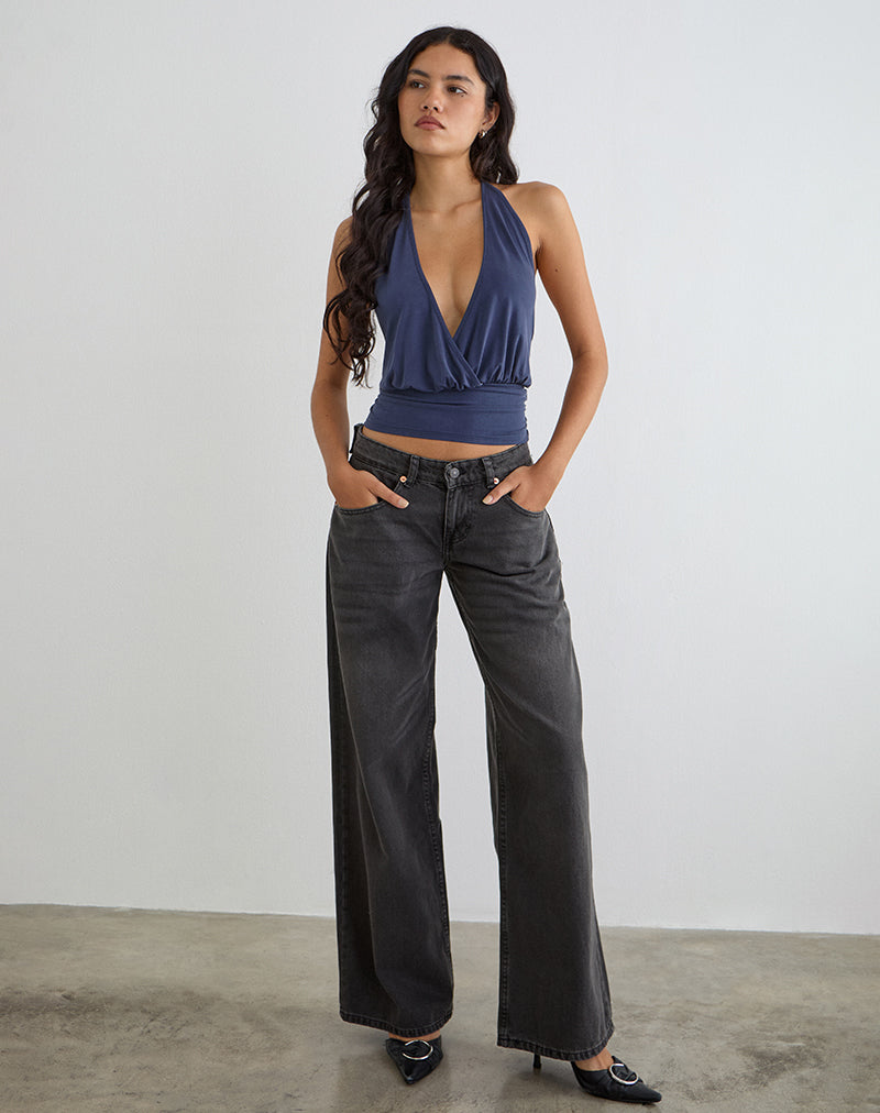 Image of Sherlyn Halter Top in Cupro Navy