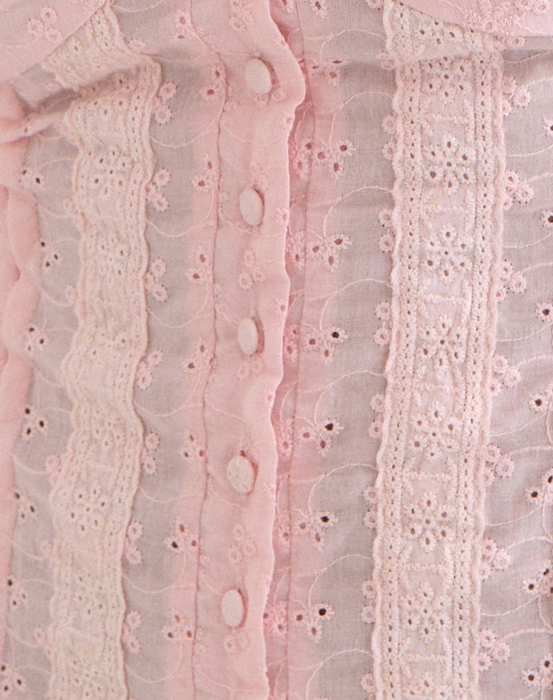 Image of Shiku Button Up Top in Broderie Pink