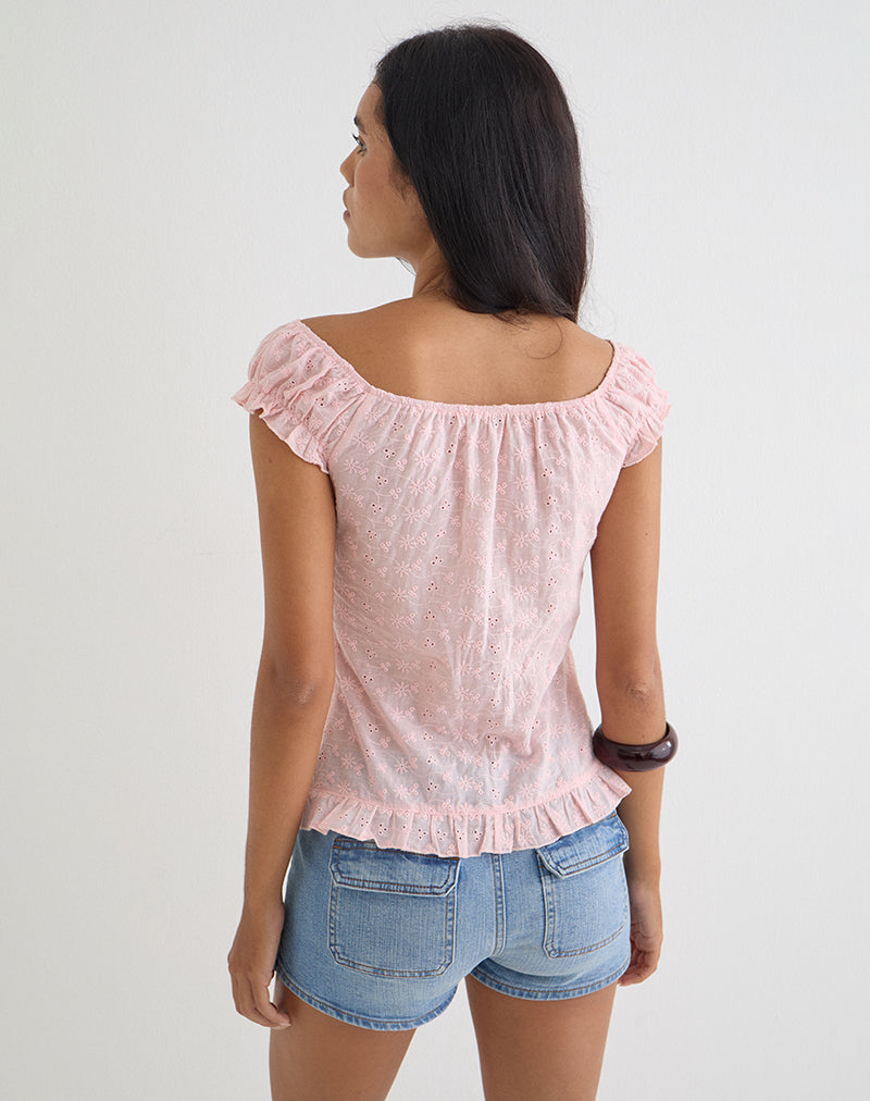 Image of Shiku Button Up Top in Broderie Pink