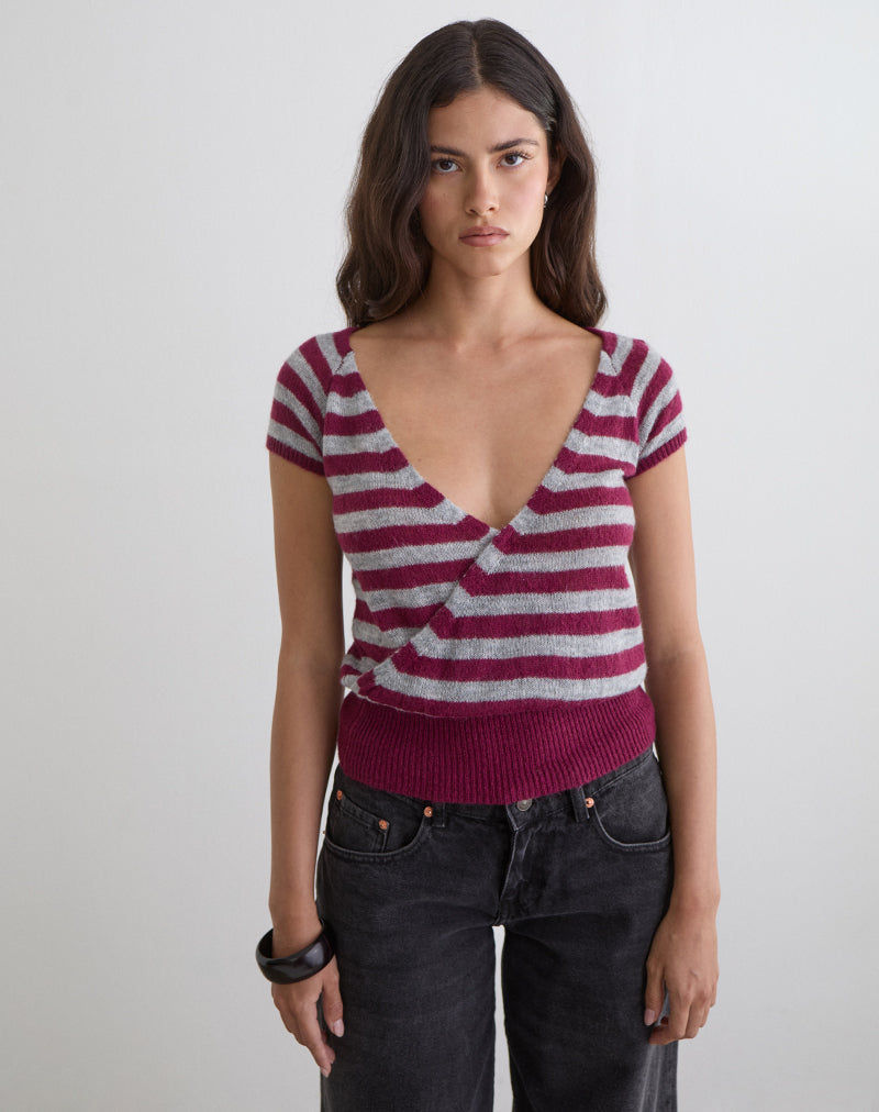 Image of Shilpa Top in Maxi Stripe Wine and Grey