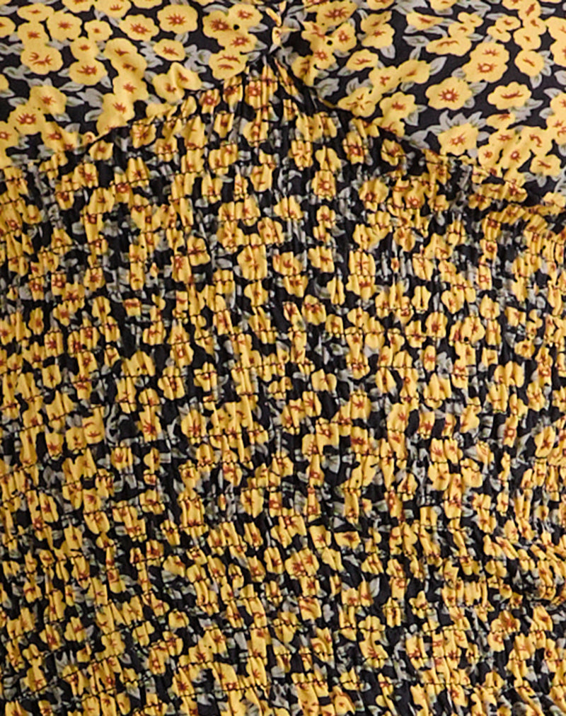 Image of Shizu Cap Sleeve Top in Mini Bloom Yellow