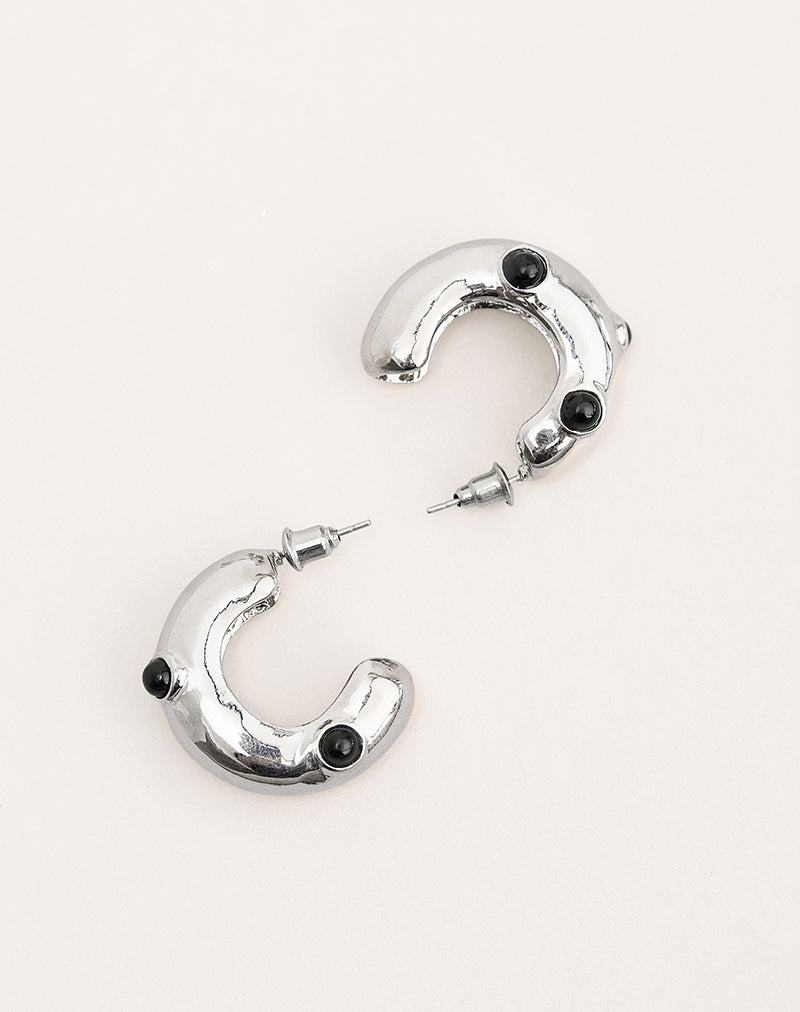 Image of Silver Chunky Stud Hoop Earrings