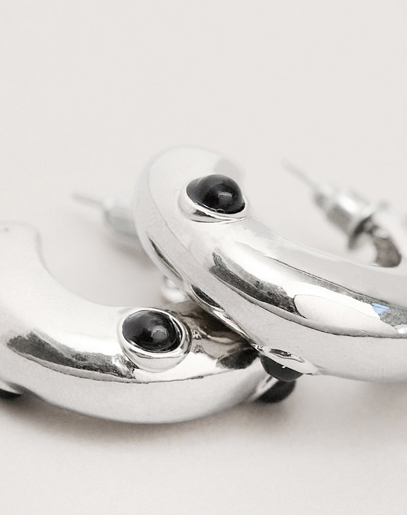 Image of Silver Chunky Stud Hoop Earrings