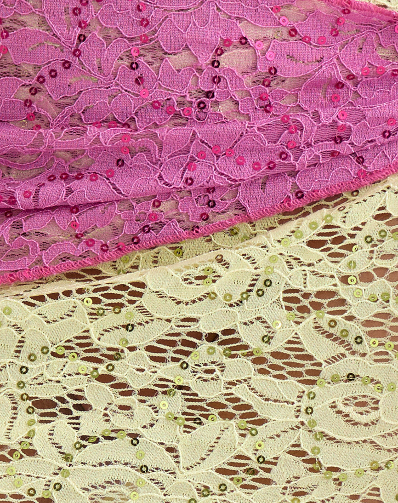 Image of Sirna Skirt in Double Layer Sequin Lace Lime and Pink