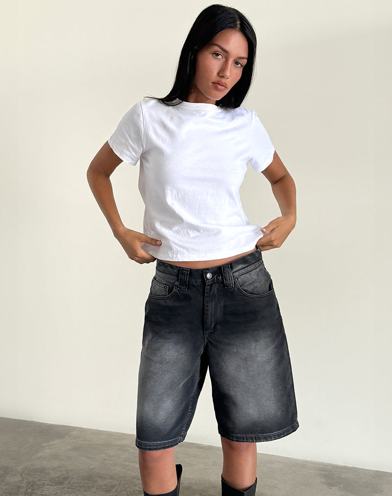 Image of Low Rise Denim Skater Short in Extreme Black