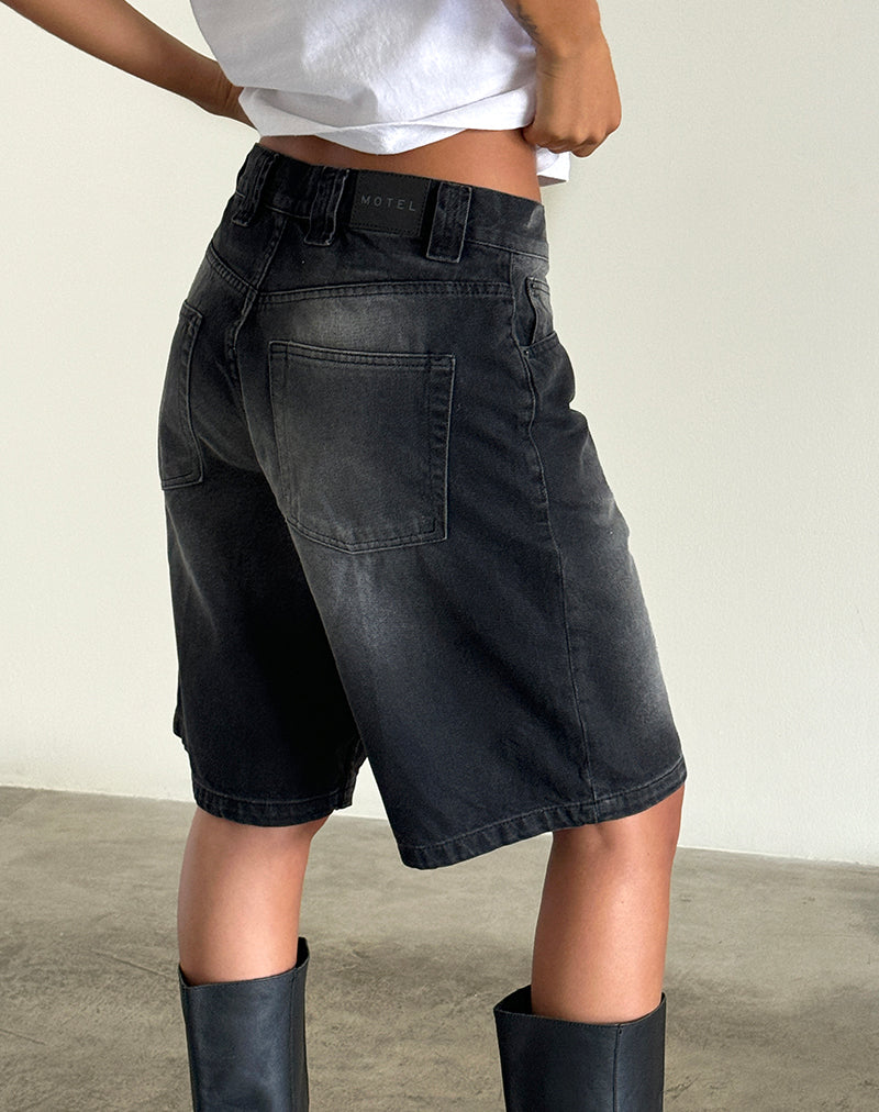 Image of Low Rise Denim Skater Short in Extreme Black