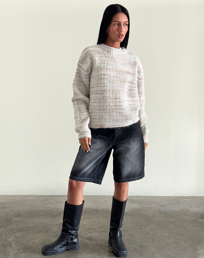 Image of Low Rise Denim Skater Short in Extreme Black