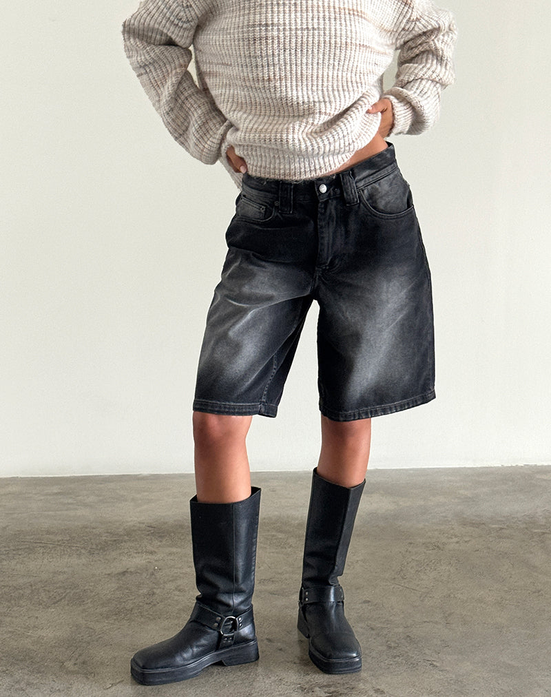 Image of Low Rise Denim Skater Short in Extreme Black