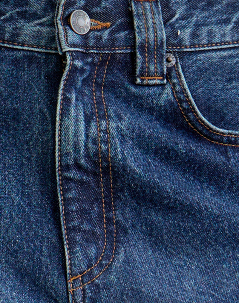 Image of Low Rise Denim Skater Short in Mid Blue Used