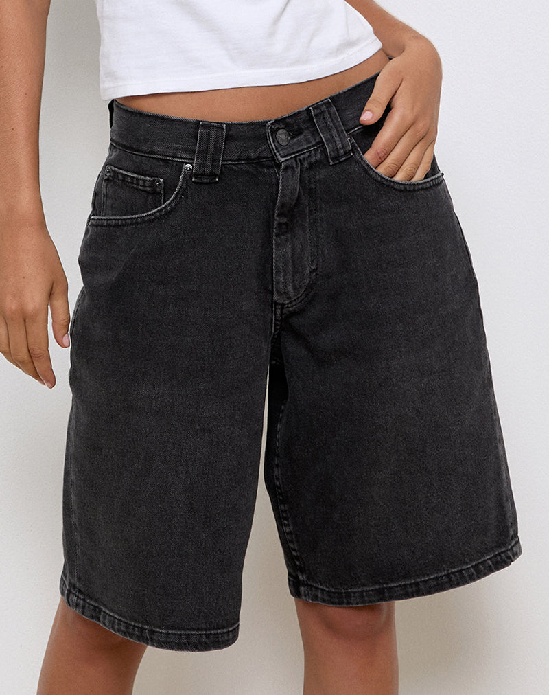 Image of Low Rise Denim Skater Short in Washed Black Grey