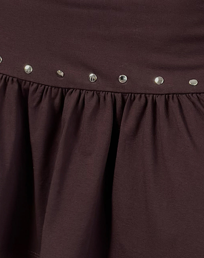 Image of Nefety Studded Skirt in Jersey Bitter Chocolate
