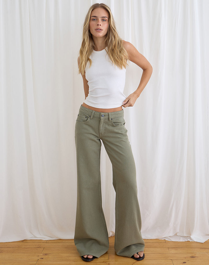 Image of Low Rise Slouchy Flare Jeans in Twill Fern Green