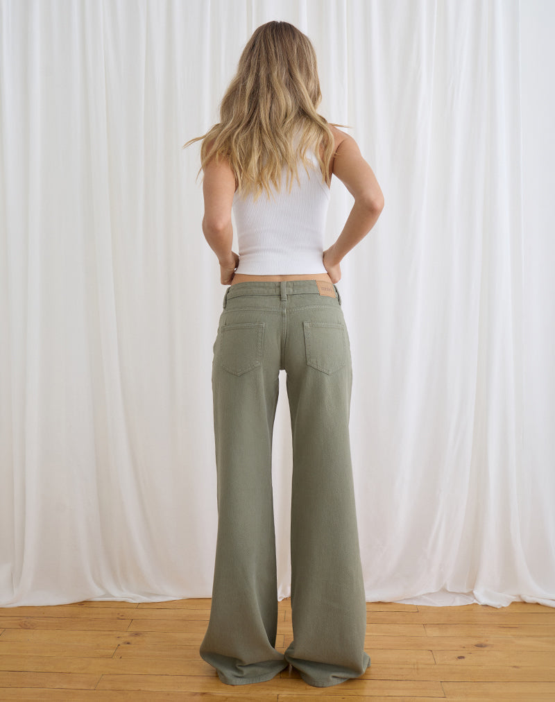 Image of Low Rise Slouchy Flare Jeans in Twill Fern Green