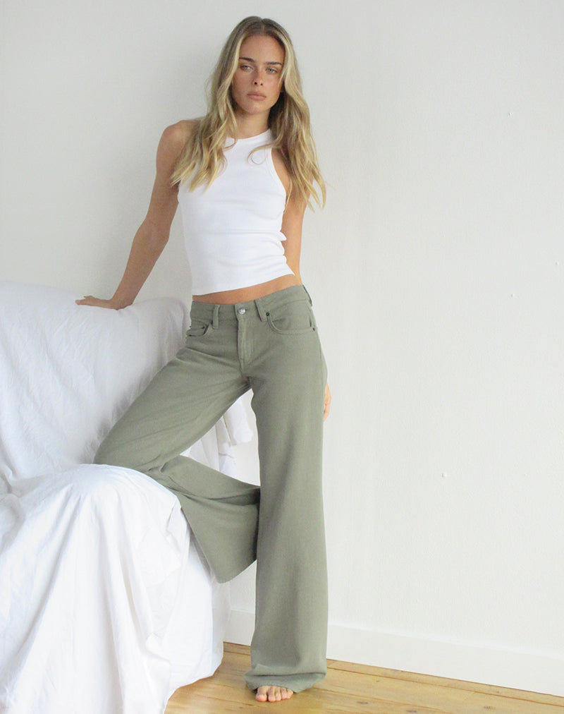 Image of Low Rise Slouchy Flare Jeans in Twill Fern Green