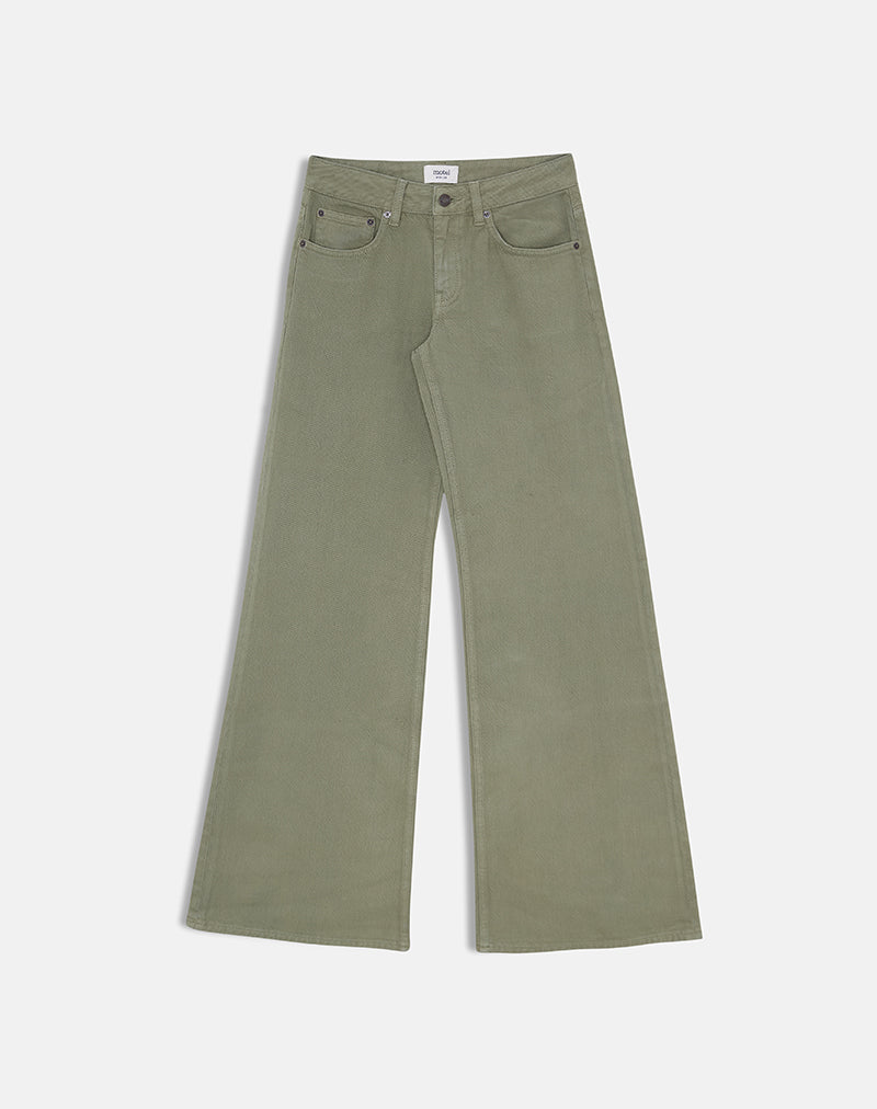 Image of Low Rise Slouchy Flare Jeans in Twill Fern Green