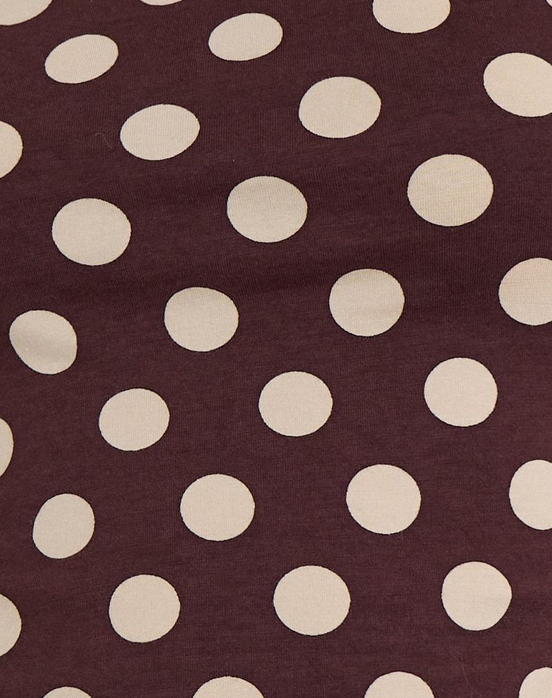 Image of Solani Top in Brown with Big Cream Polka Print