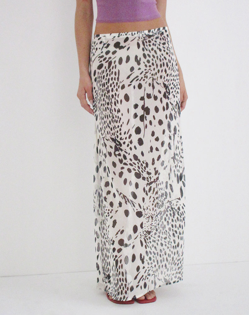 Image of Sorena Maxi Skirt in Sheer Dalmatian Skin Black and Ivory