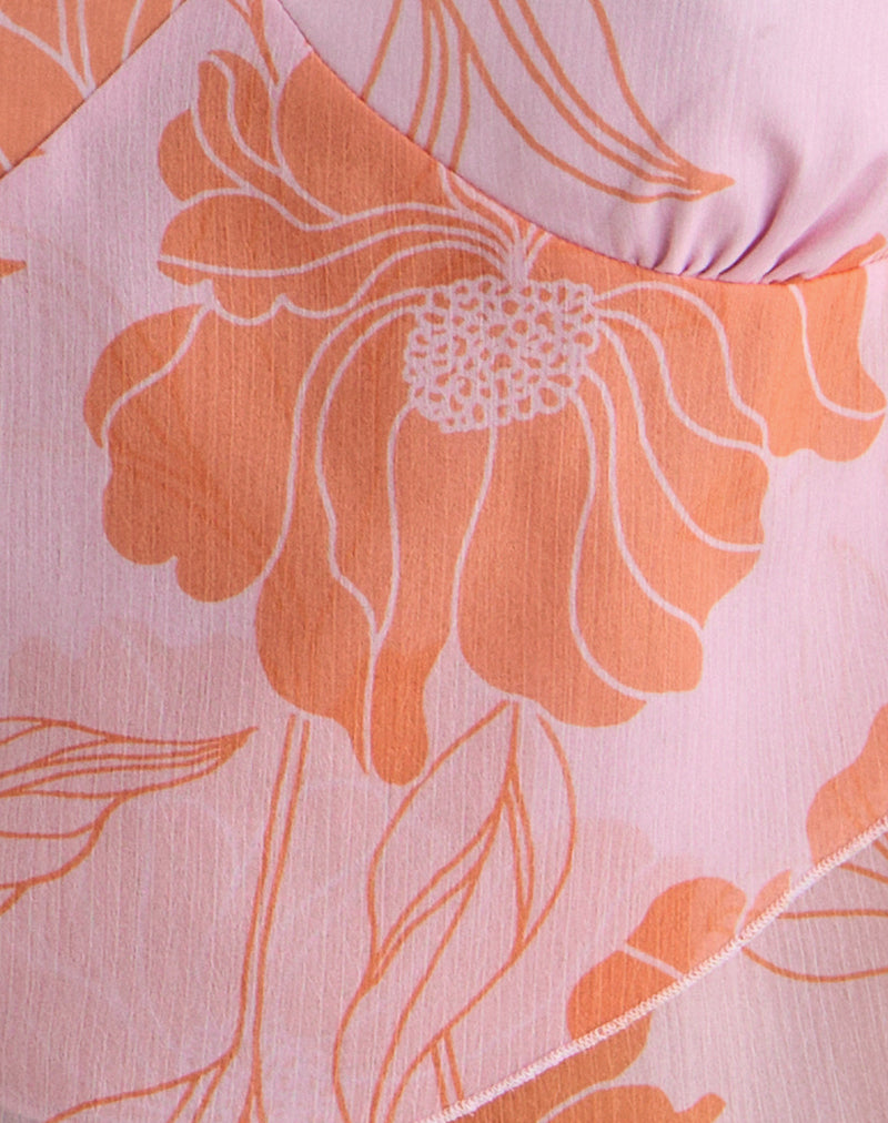 Image of Sorira Flare Top in Floral Pink and Orange