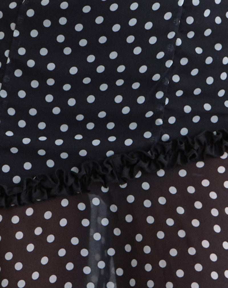 Image of Sovira Midi Dress in Chiffon Black with Tiny Polka Print