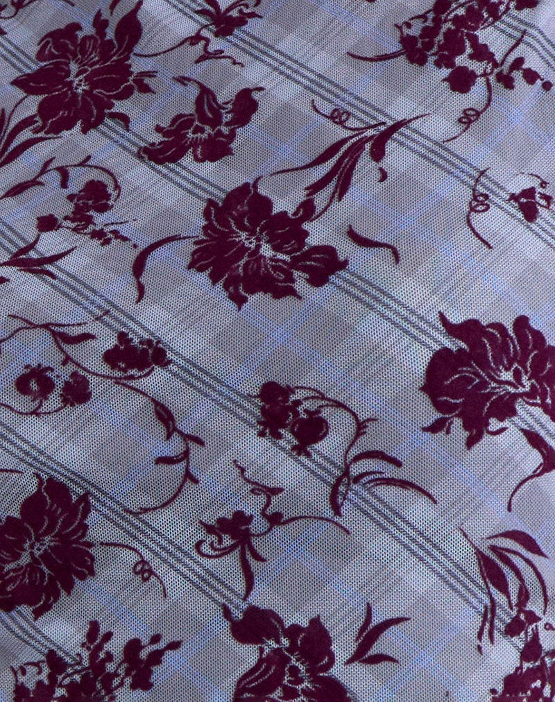 Image of Soyan Asymmetrical Top in Lotus Flock Check Lavender