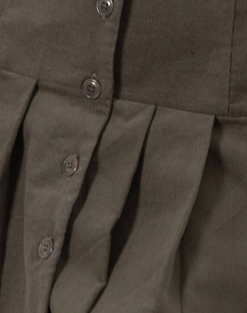 Image of Starrin Button Mini Dress in Cord Brown
