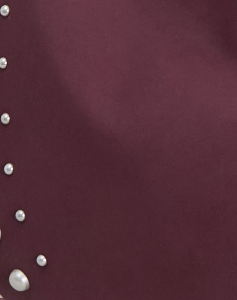 Image of Studded Slouch Bag in Burgundy