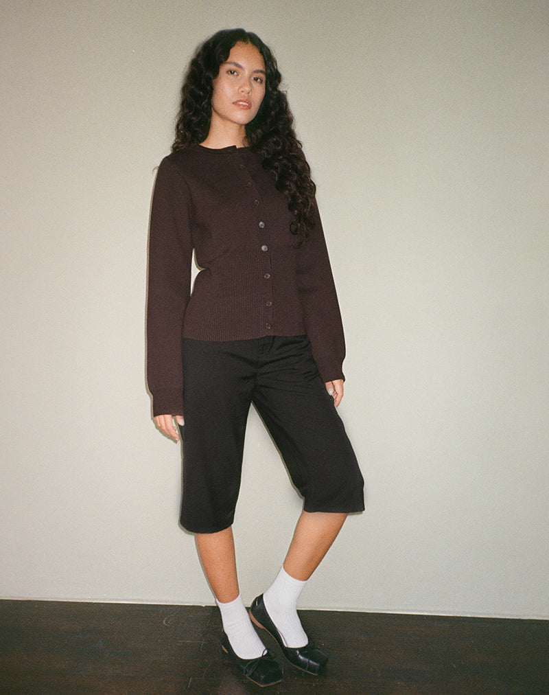 Image of Subra Long Sleeve Ribbed Hem Cardigan in Bitter Chocolate