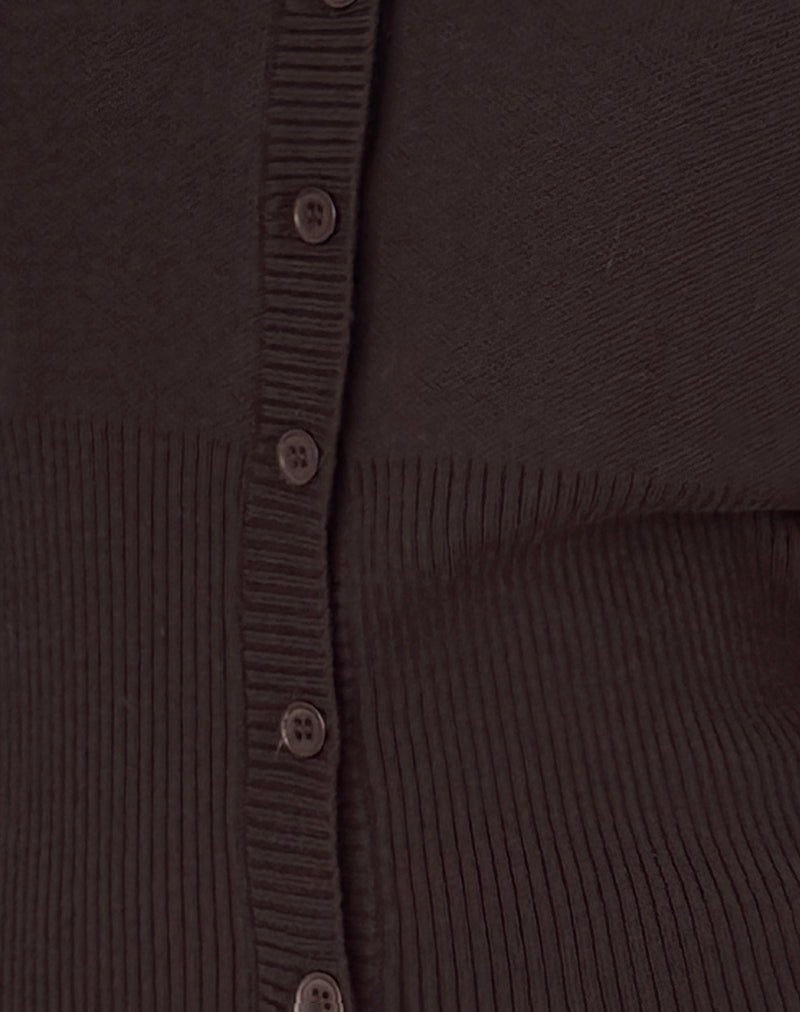 Image of Subra Long Sleeve Ribbed Hem Cardigan in Bitter Chocolate
