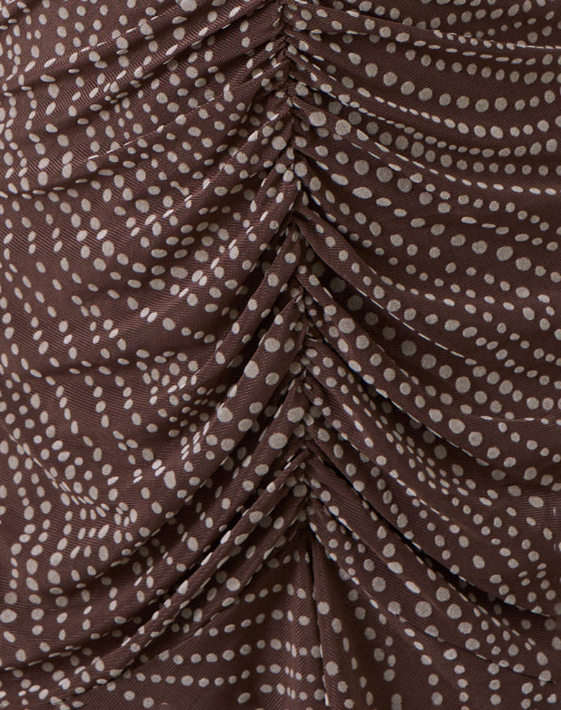 Image of Sumiko Mini Dress in Abstract Polka Flock Brown