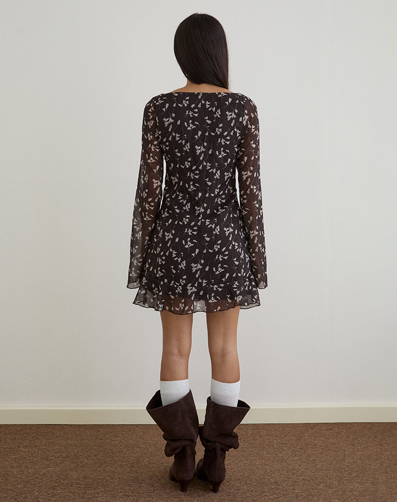 Image of Sumiko Mini Dress in Flower Chiffon Brown