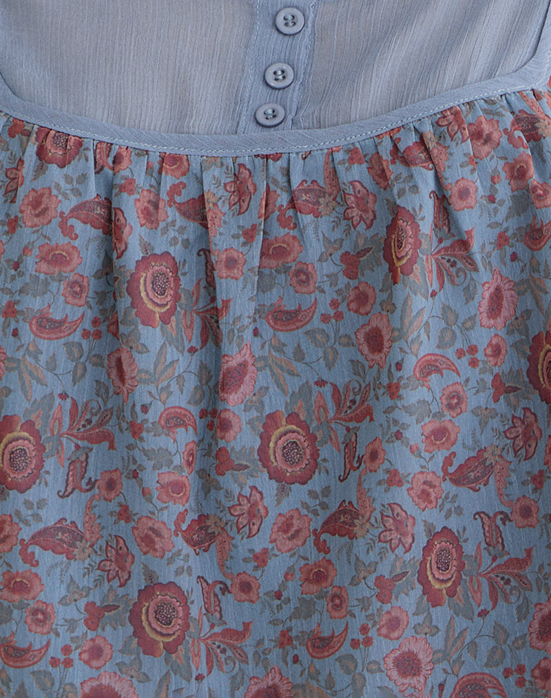 Image of Sumire Top in Shadow Blossom Blue Chiffon