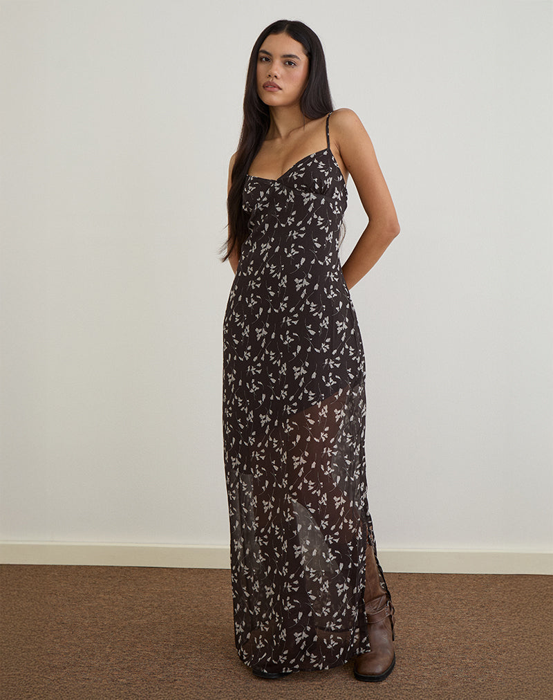Image of Sunita Maxi Dress in Flower Chiffon Brown