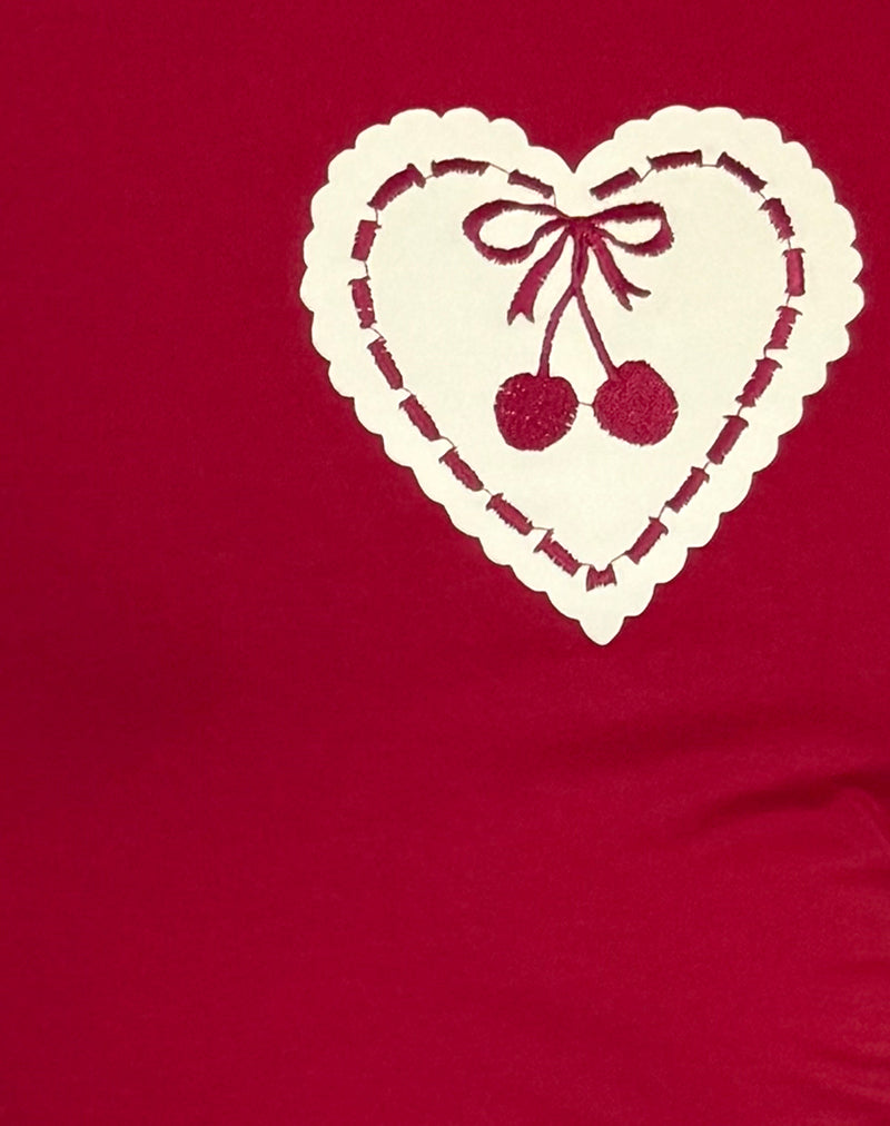 Image of Sutin Baby Tee in Adrenaline Red with Embroidered Cherry Heart