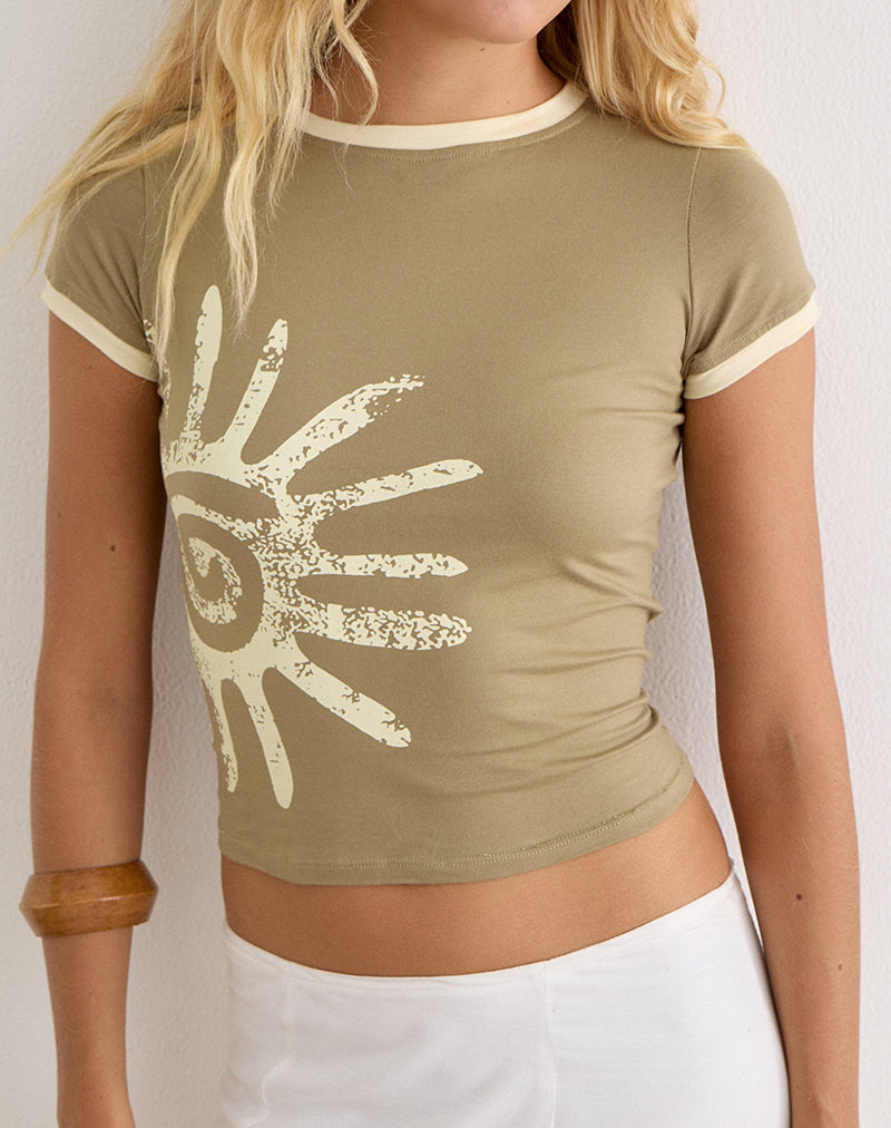 Image of Sutin Tee in Khaki with Buttermilk Binding