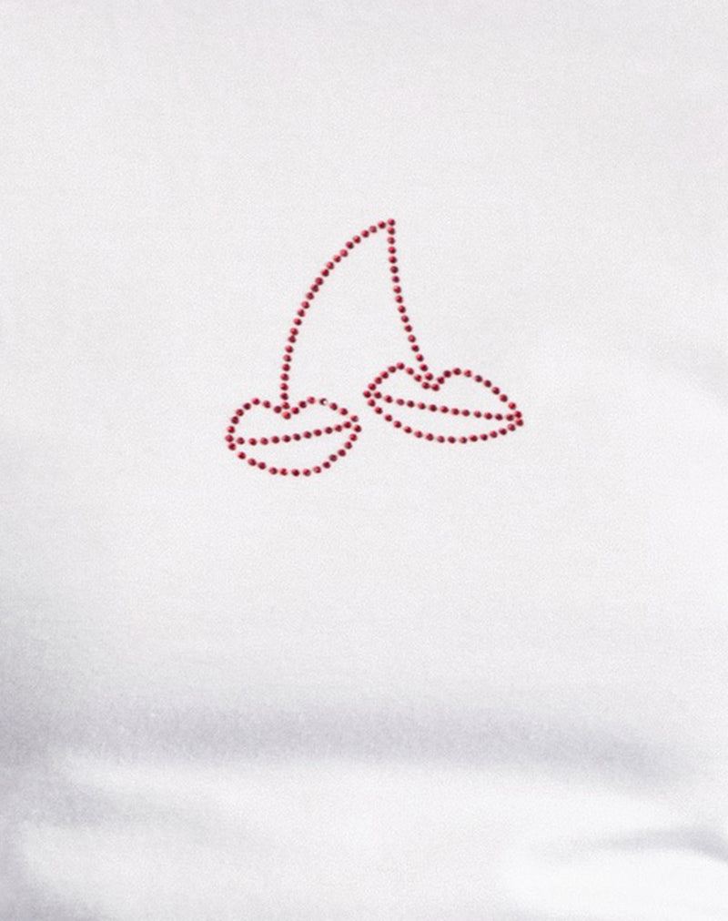 Image of Sutin Baby Tee in White with Red Cherry Lips Hotfix