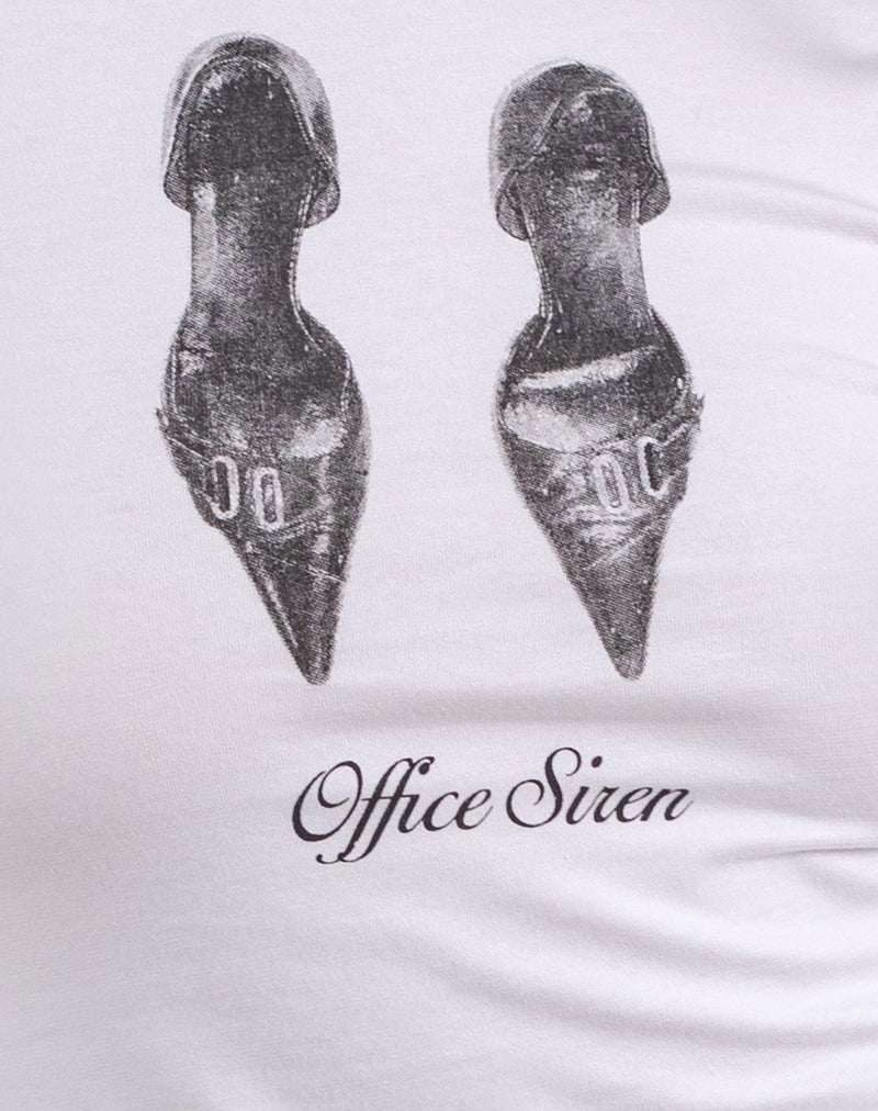 Image of Sutin Tee in White with Office Siren Print