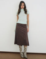 Image of Suzu Midi Skirt in Faux Suede Dark Brown