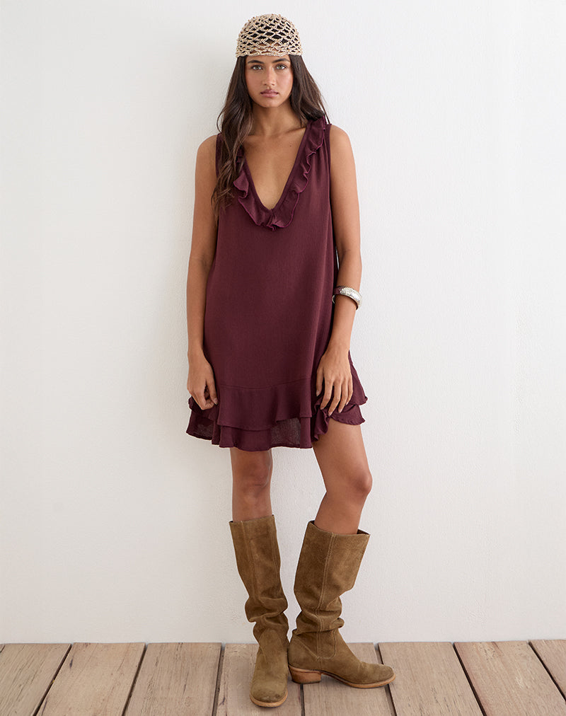 Image of Swade Plunge Mini Dress in Crinkle Plum