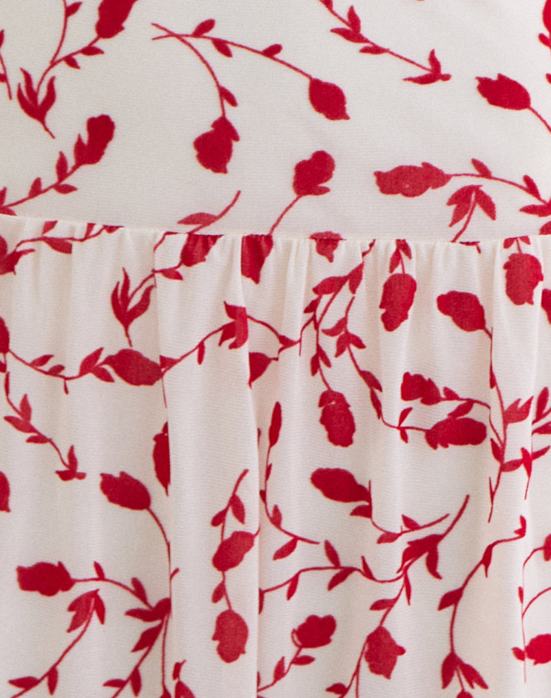 Image of Switaria Mini Dress in Cream with Red Leafy Lily Flock