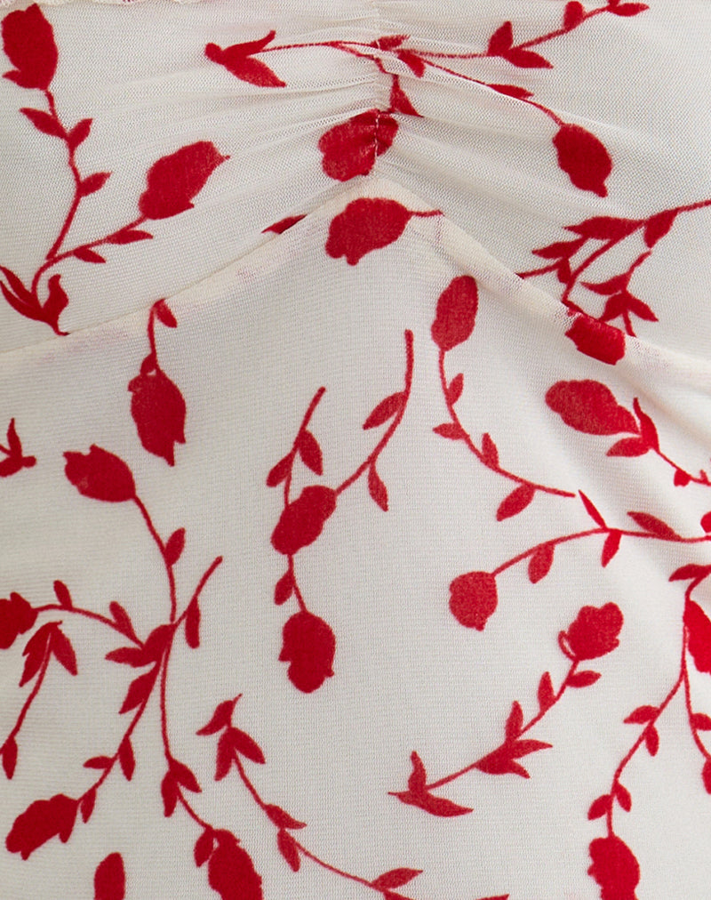 Image of Switi Bardot Top in Cream with Red Leafy Lily Flock