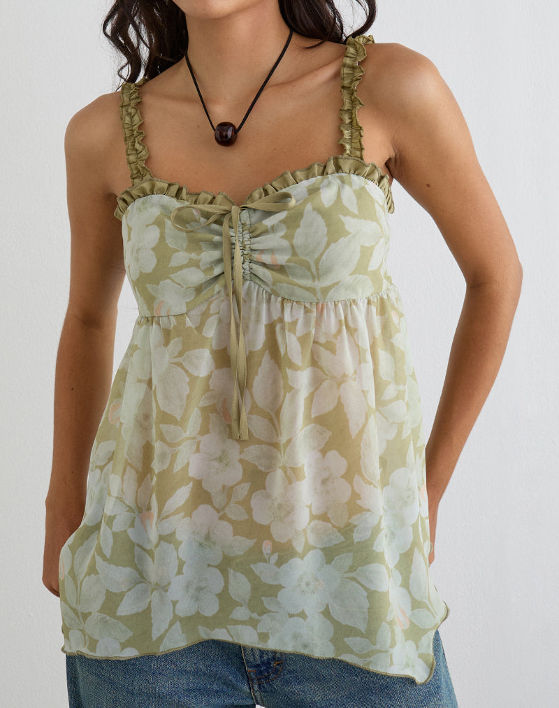 Image of Sylva Asymmetric Hem Cami Top in Pale Flower Green