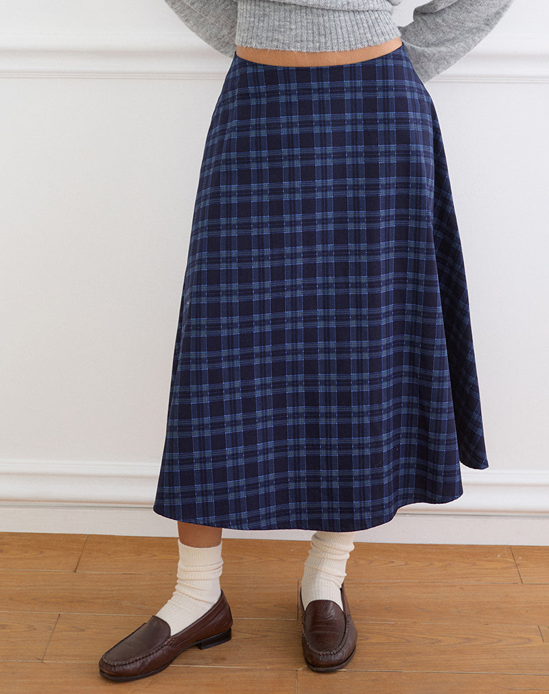 Image of Takika Midi Skirt in Midnight Blue Check