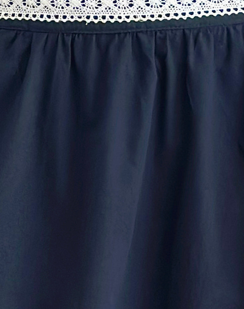 Image of Takira Midi Skirt in Dark Navy with Lace Trim