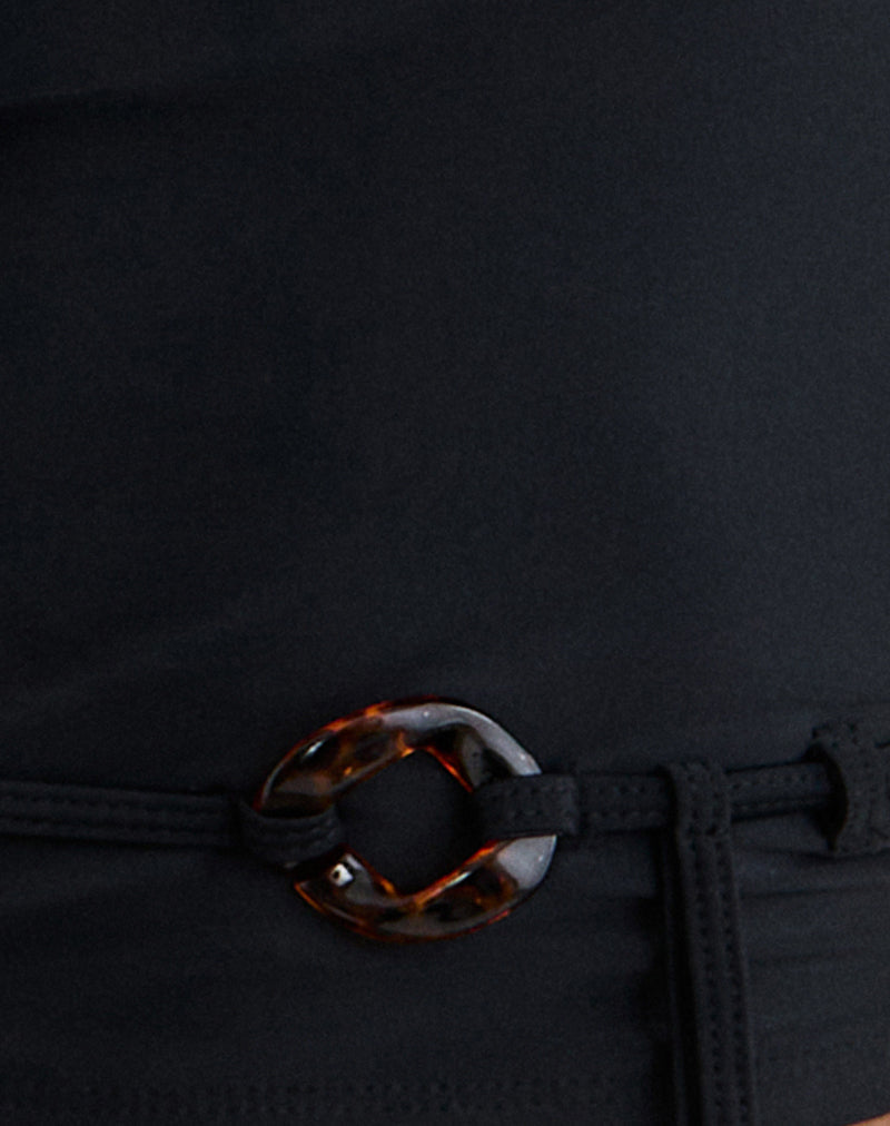 Image of Tamim Plunge Swim Tank Top in Black with Tie Belt O Ring