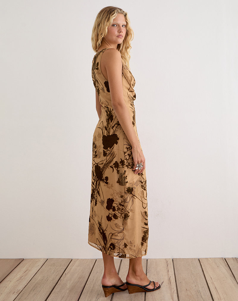 Image of Tana Cowl Maxi Dress in Floral Devore Beige