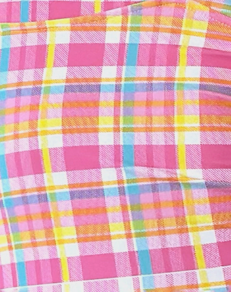 Image of Tarowi Tank Bikini in Pink and Yellow Check