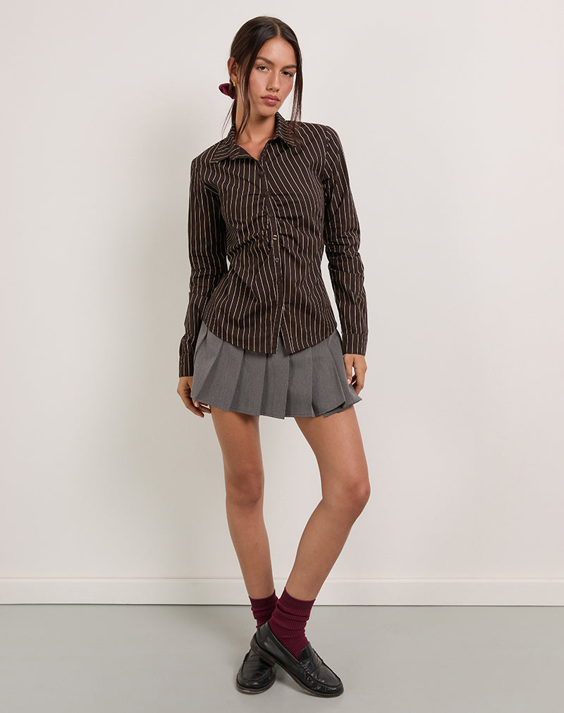 Image of Tarsi Fitted Shirt in Mono Pinstripe Chocolate
