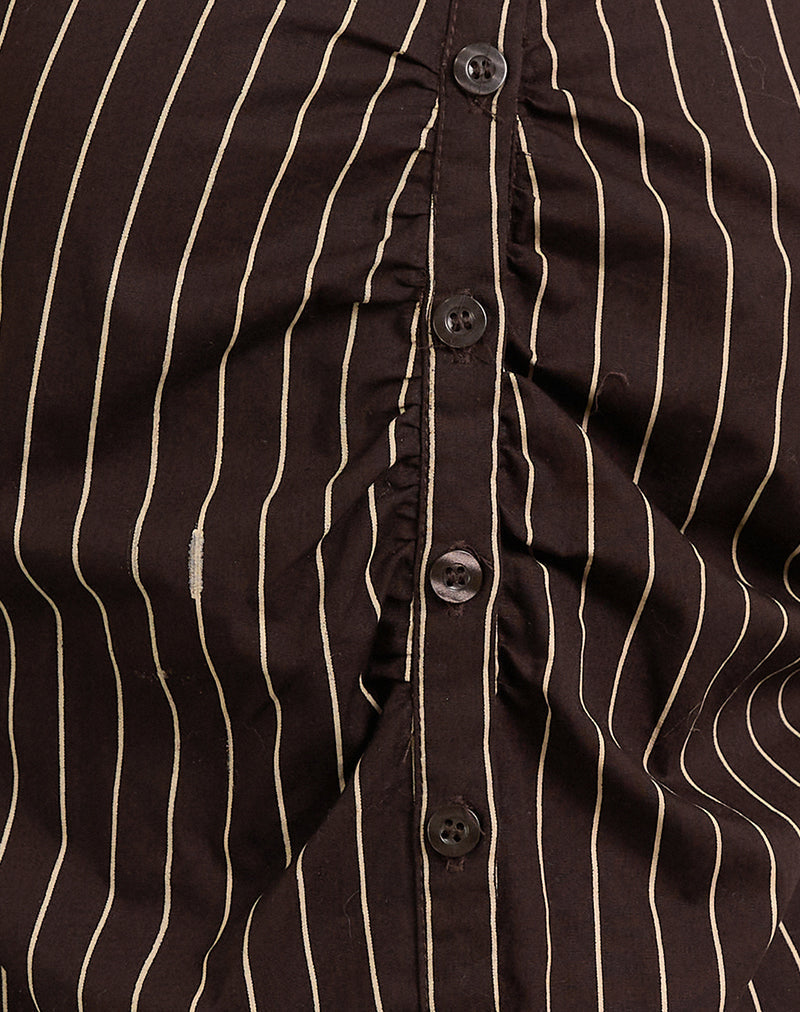 Image of Tarsi Fitted Shirt in Mono Pinstripe Chocolate